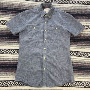 Goodthreads Mens Chambray Linen Blue Button-Down Shirt Short Sleeve Small Slim S